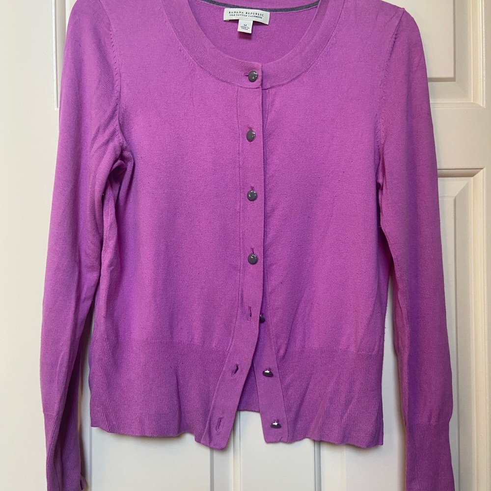 Banana Republic silk cotton cashmere button down cardigan size medium orchid